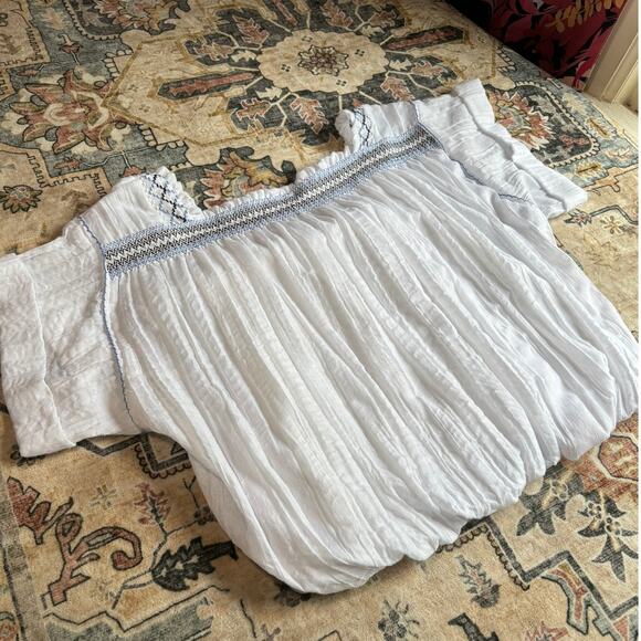 Free People Skies Squareneck Embroidered Cottage Blouse White Cotton Blend Large - Picture 8 of 8
